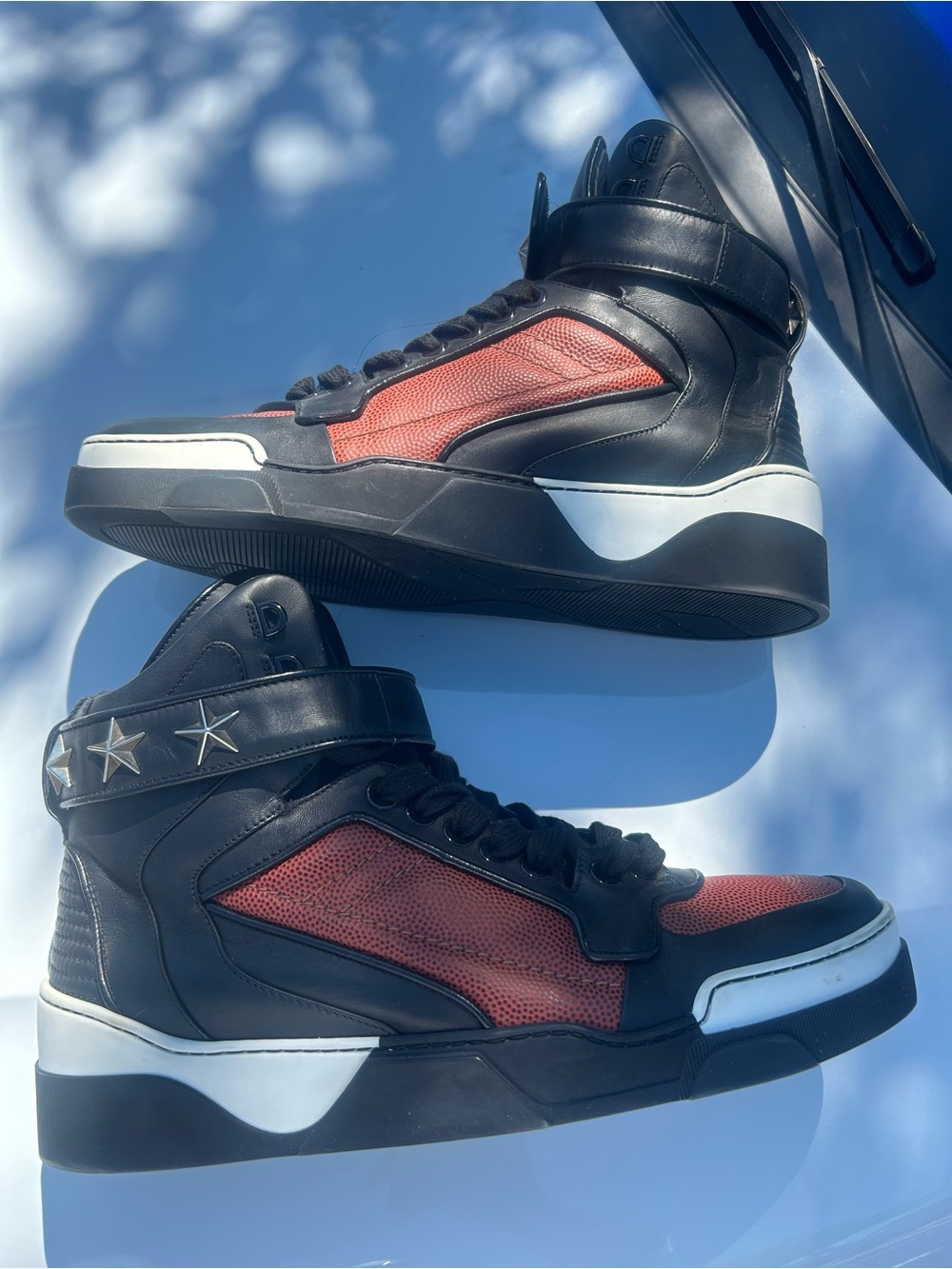 Givenchy Black & Red High-Top Sneakers with Star Strap